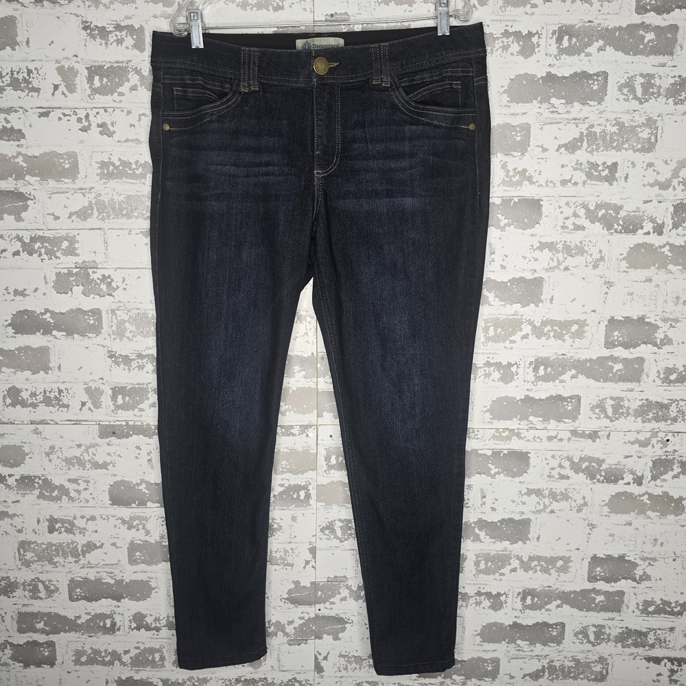 Democracy Jeans Womens 14 Dark Blue Indigo Wash Whiskered Stretch Ankle Slim